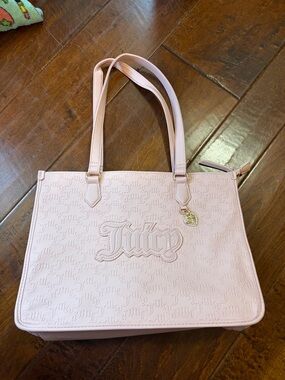 Juicy Couture Pale Pink Embossed Logo Tote with Gold Charm